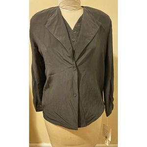 Vintage 100% Silk Long Sleeve Black Blouse Button Up Size 4 New With Tags